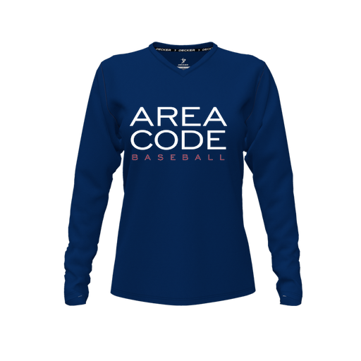 [CUS-DFW-TEES-CMF-VNK-LSL-NVY-FYXS-LOGO2] Decker Comfort T-Shirt (Female Youth XS, Navy, V Neck, Logo 2, Long Sleeve)