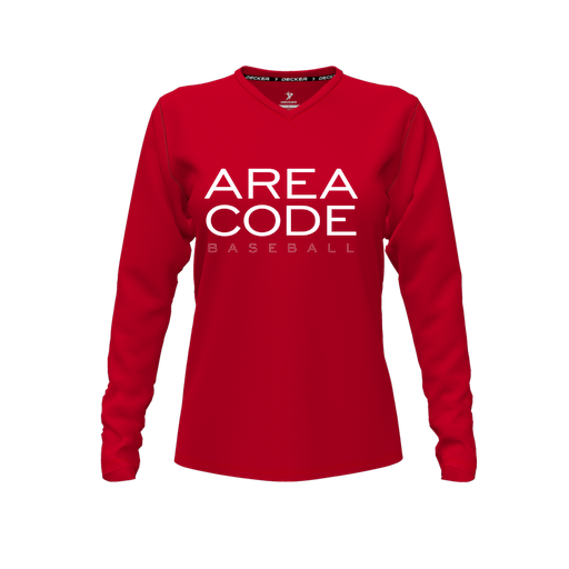 [FTLVCFRD-FYXS-LOGO2] Decker Comfort T-Shirt (Female Youth XS, Red, V Neck, Logo 2, Long Sleeve)