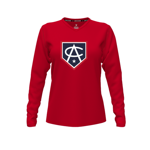 [FTLVCFRD-FYXS-LOGO3] Comfort T-Shirt (Female Youth XS, Red, V Neck, Logo 3, Long Sleeve)